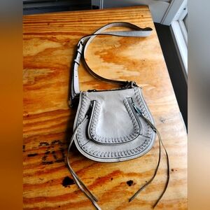 Rebecca Minkoff Flap Whipstich Crossbody Shoulder Saddle Bag Leather Gray